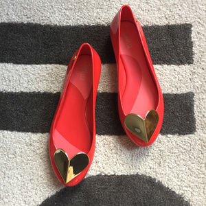 Melissa Gold Heart Red Jelly Flats - Size 7 (EUC)
